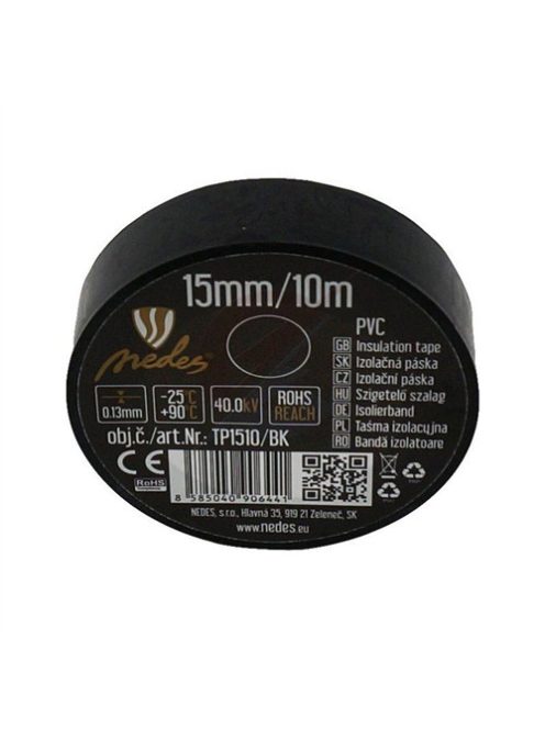 Szigetelőszalag PVC  15mm/10m fekete  - TP1510/BK
