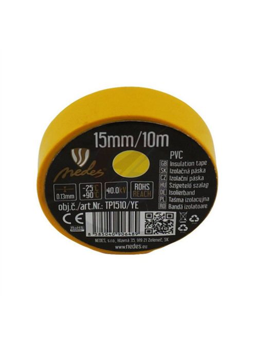 Szigetelőszalag PVC  15mm/10m sárga  - TP1510/YE
