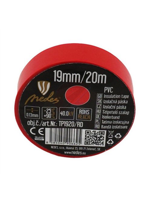 Szigetelőszalag PVC 19mm/20m piros  - TP1920/RD